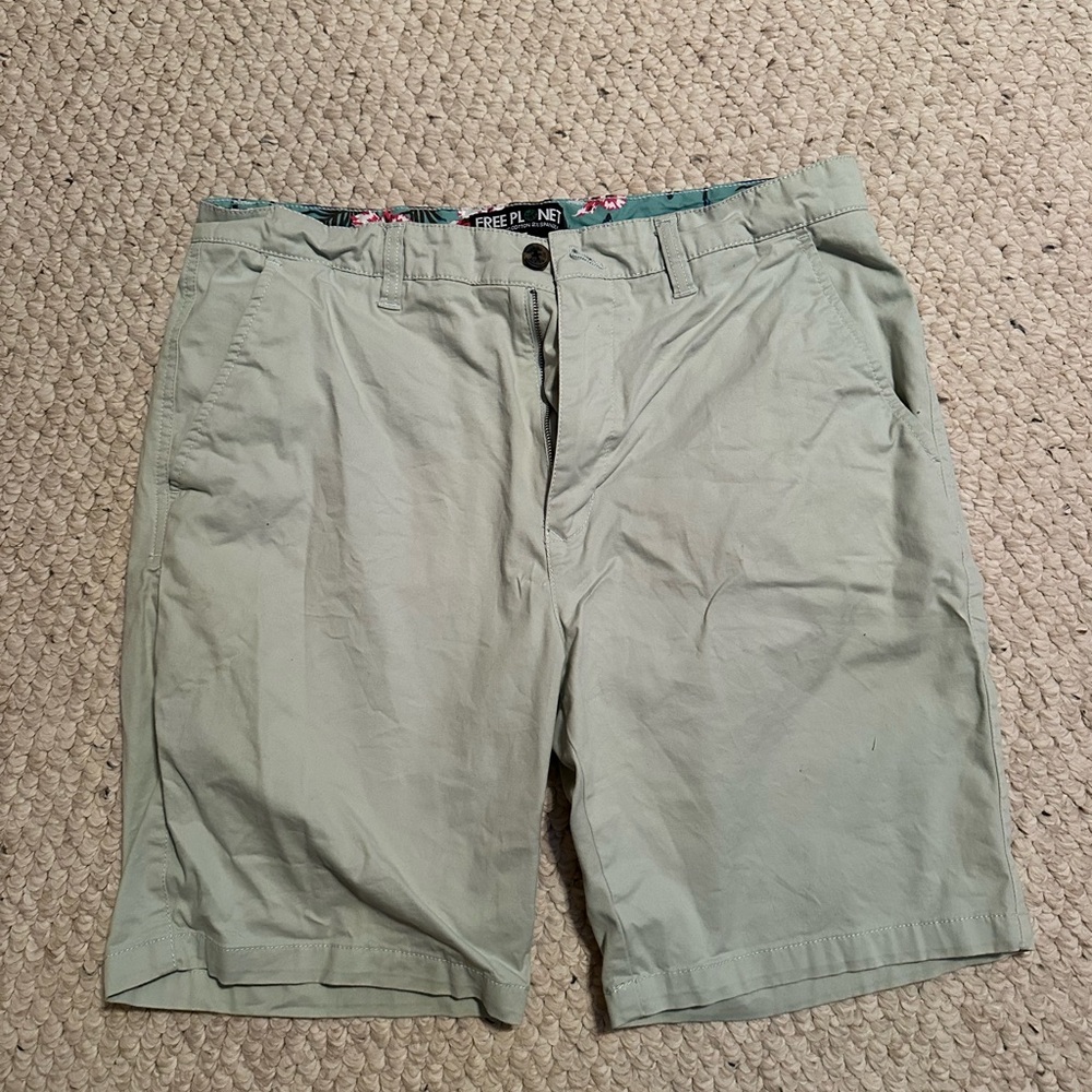 Free Planet Light Green Flat Front Shorts